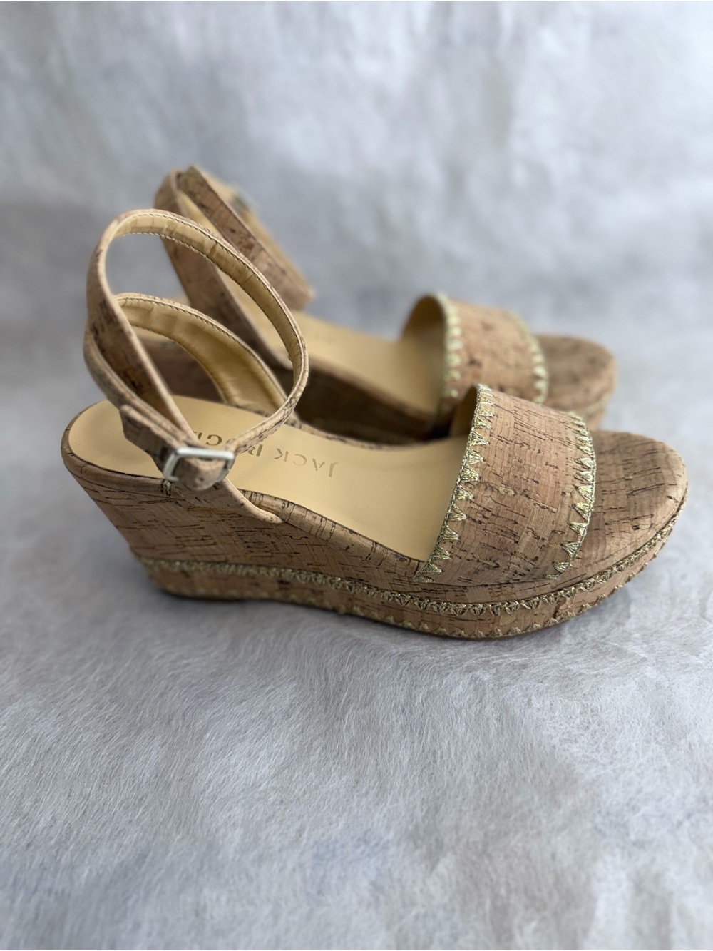 Jack Rogers Cork Wedge Sandals with Gold Trim - Picture 7 of 9